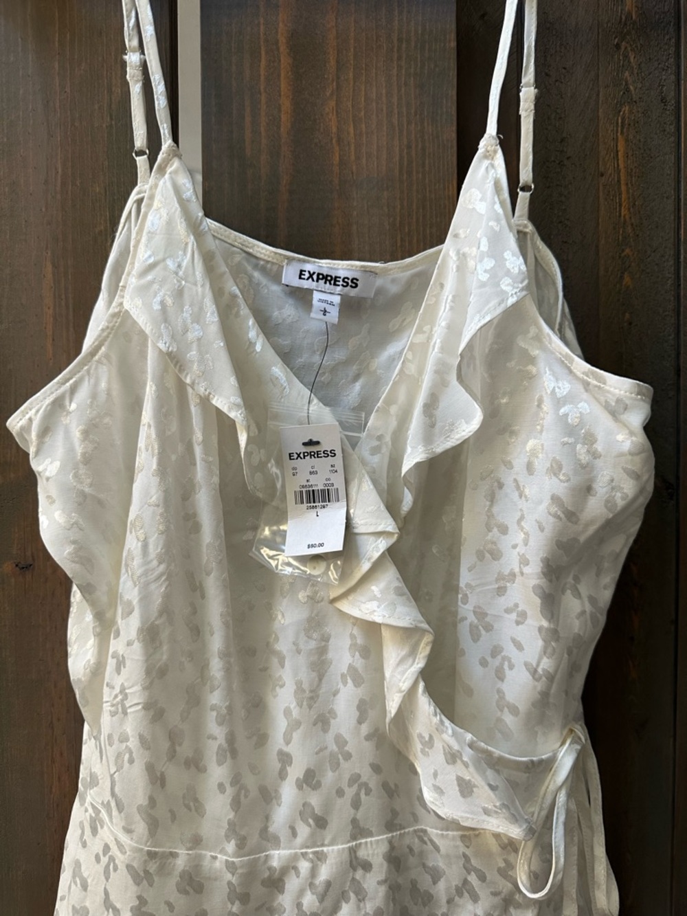 Express Cream Ruffle-Front Satin Camisole Large NWT - Picture 2 of 7